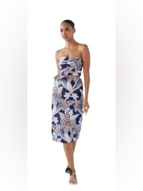 WHBM White House Black Market Strapless Ruffle Bust Sheath Midi Cocktail Dress